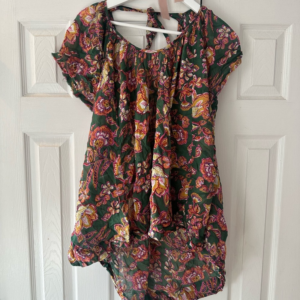 Free People Boho Floral Tunic Top – Green/Pink/Yellow, Size M